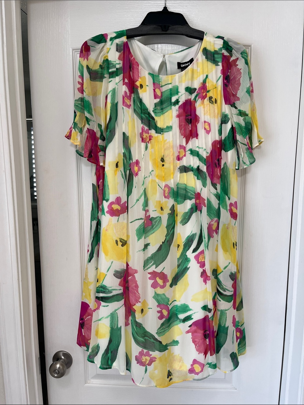 DKNY Floral Shift Dress in White, Yellow, Green & Magenta